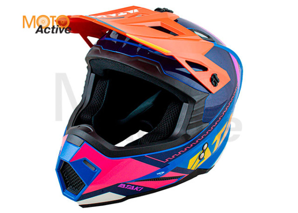 Шлем кроссовый Ataki JK801 Valor (синий/оранжевый/розовый глянцевый)